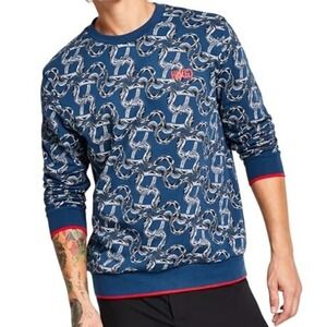 Hugo Boss Allover Snake Graphic Sweatshirt Mens Large‎ Blue Red Cotton Casual